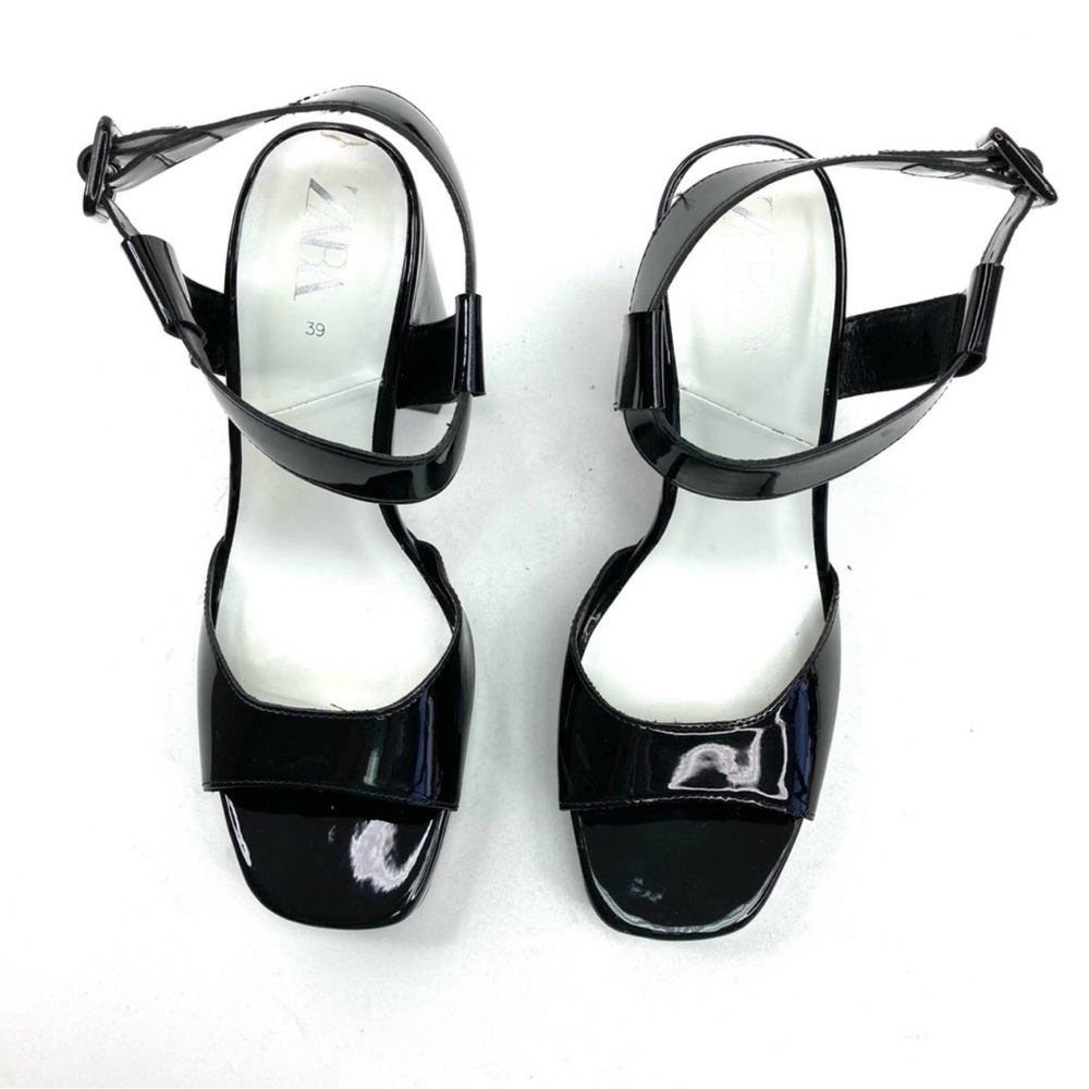 Zara-Black patent leather block heel sandal